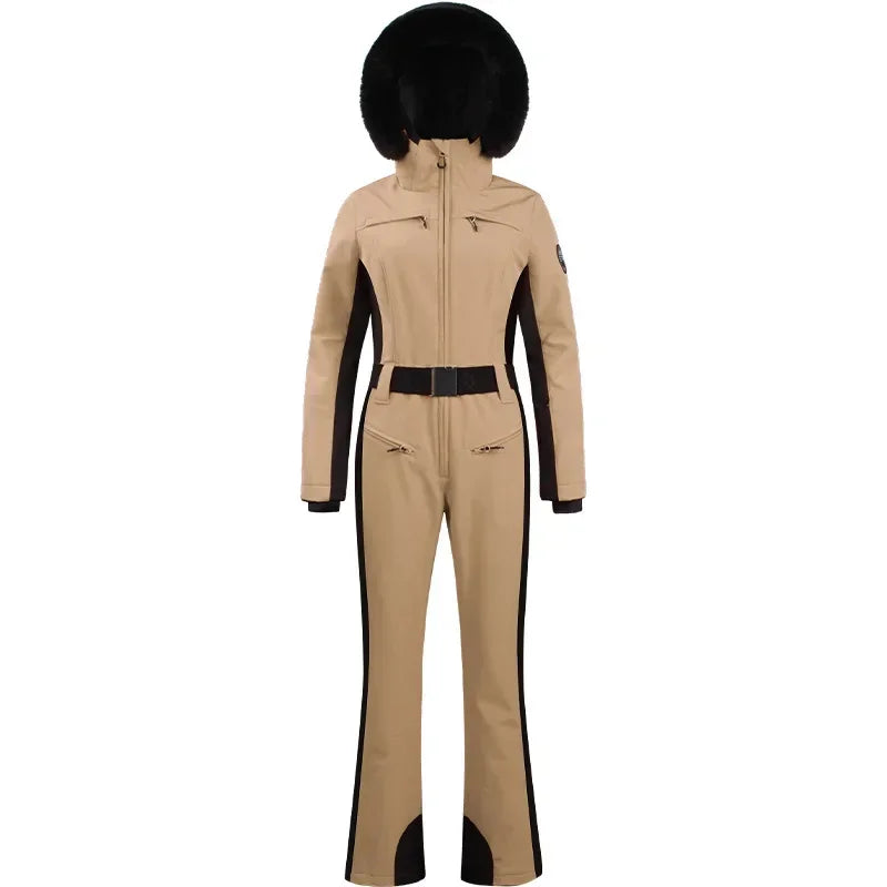 2025 Winter One-Piece Ski Suit Thickened Thermal Overalls Snowboard Jacket Jumpsuits Slim Fitting Ski Set Wind Proof Waterproof