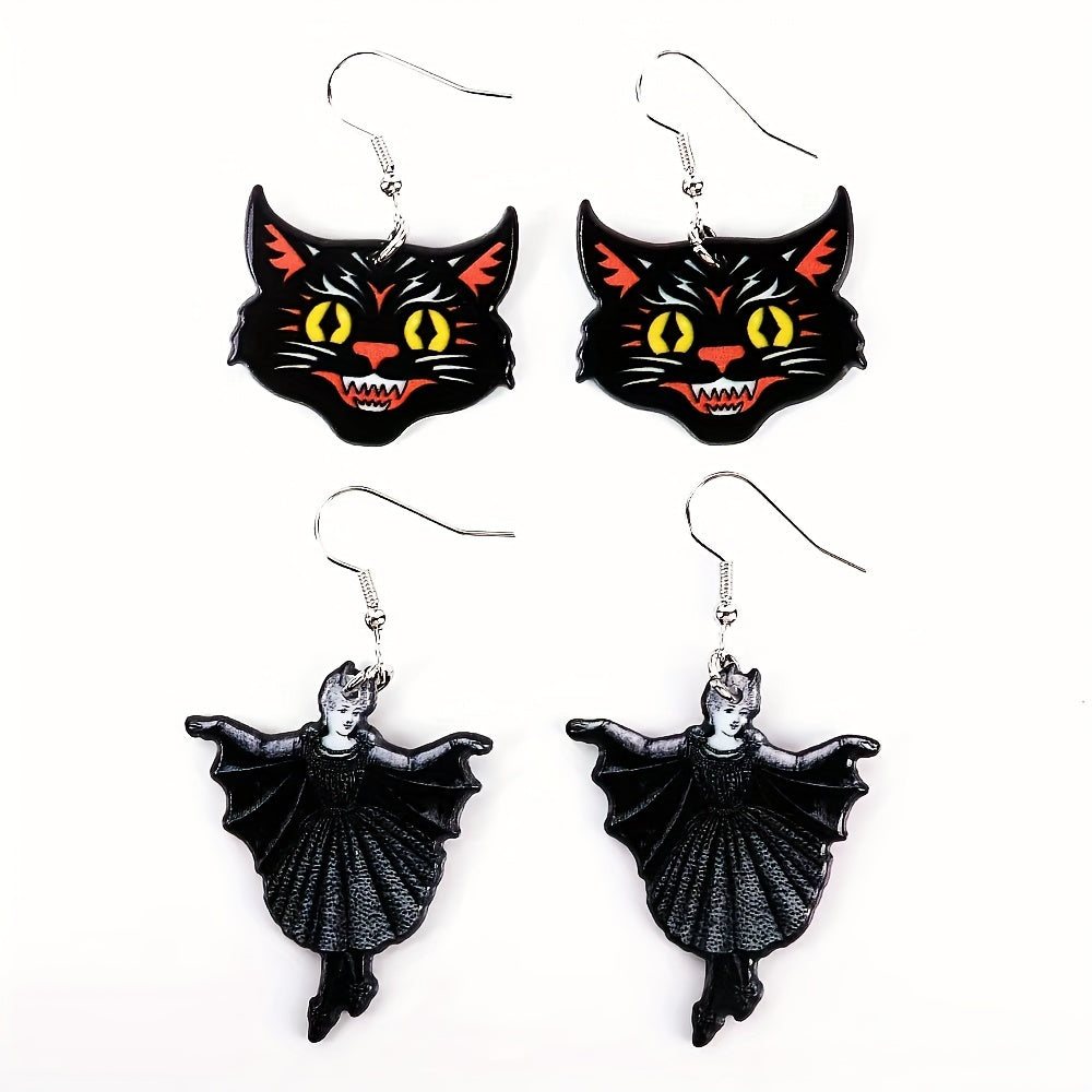 Black Cat Head Pendant Acrylic Earrings Dangle Earrings Drop Earrings Hook Earrings Halloween Jewelry Accessories For Women