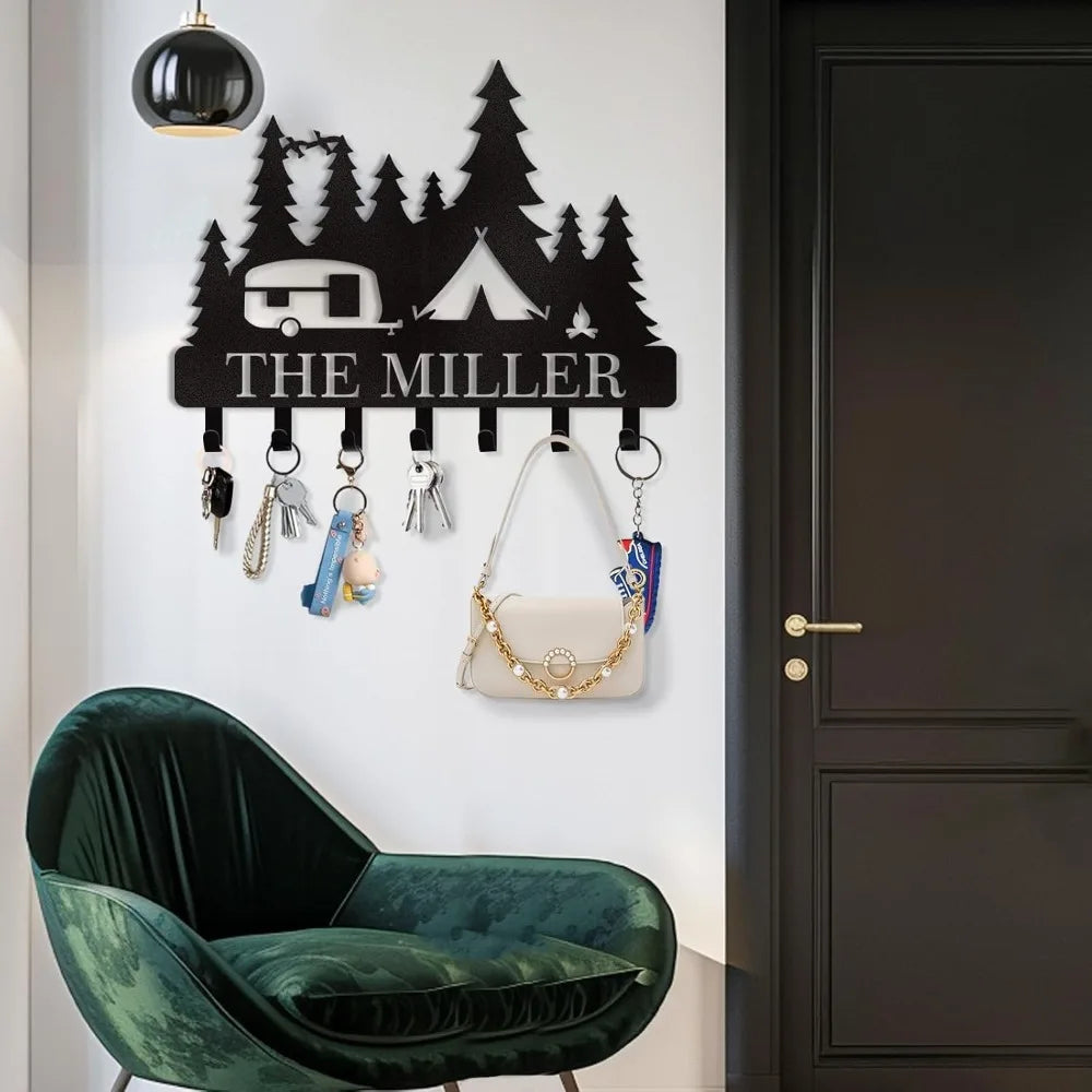 Custom Camper-Themed Wall-Mounted Key Holder|Artisan-Made Metal Hooks,Halloween&Christmas Gift,Kitchen/Doorway/Hallway/Office De