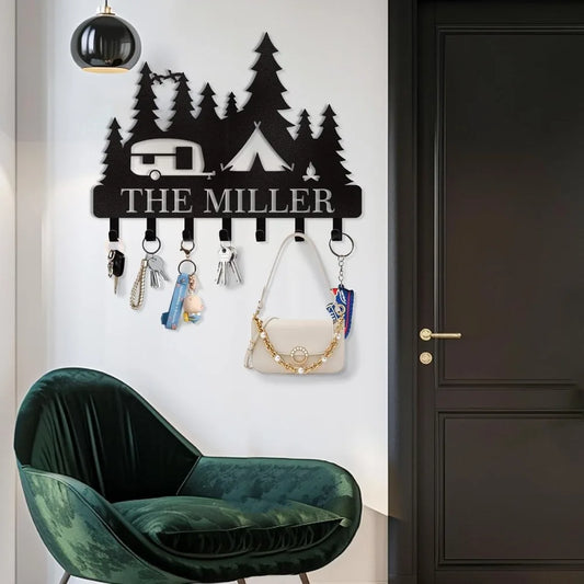 Custom Camper-Themed Wall-Mounted Key Holder|Artisan-Made Metal Hooks,Halloween&Christmas Gift,Kitchen/Doorway/Hallway/Office De