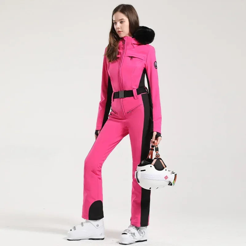 2025 Winter One-Piece Ski Suit Thickened Thermal Overalls Snowboard Jacket Jumpsuits Slim Fitting Ski Set Wind Proof Waterproof