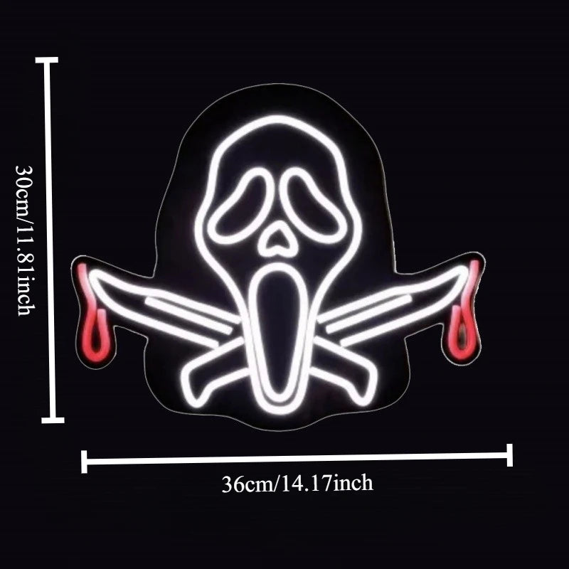 Ghost Led Neon Sign Light - Halloween Decoration Scary Theme Party Wall Art Neon for Bedroom Living Room Horror Movie Fan Gifts