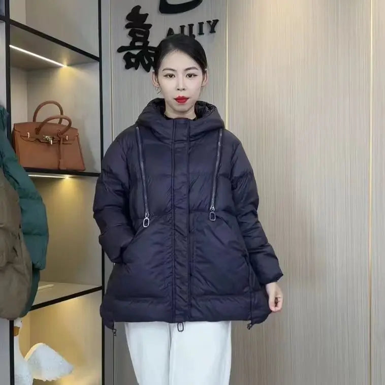 New 2023 Winter Fashion Parkas Womens Warm Loose Duck Down Jackets Ladies Luxury Casual Hooded Coats Vintage Snow Clothing