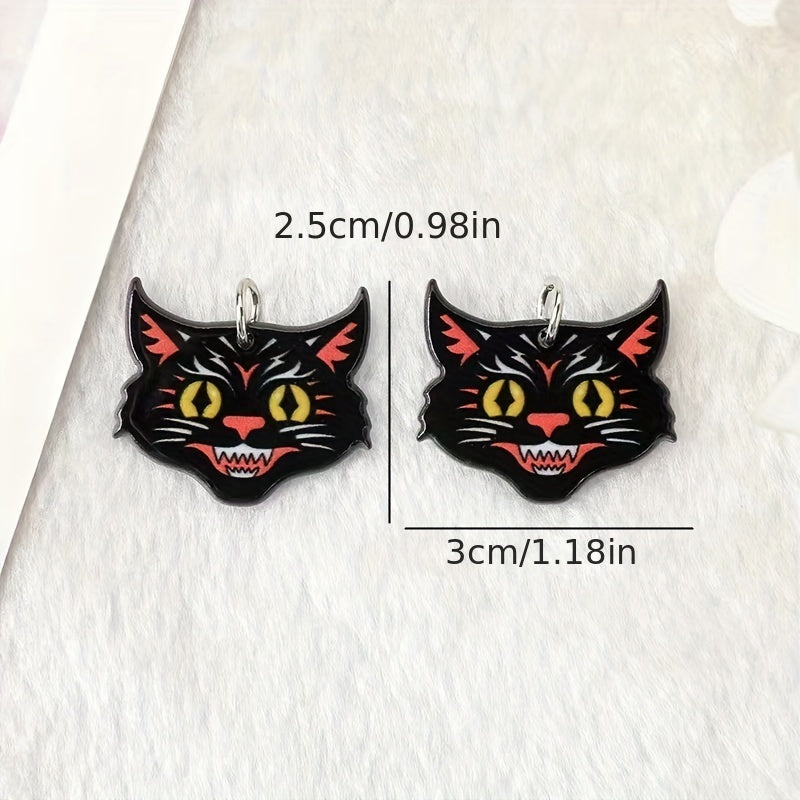 Black Cat Head Pendant Acrylic Earrings Dangle Earrings Drop Earrings Hook Earrings Halloween Jewelry Accessories For Women