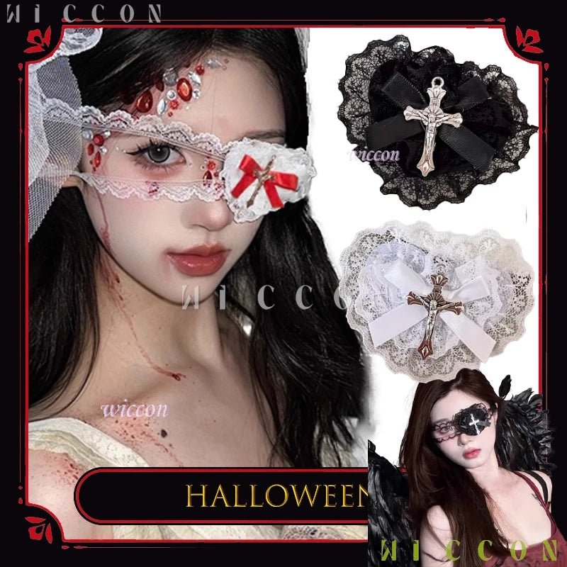 Halloween costumes ‌‌‌‌‌‌BGothic Lolita Nun Accessory Lace Eye Mask with Heart Halloween Cosplay Accessory disfraz halloweeen