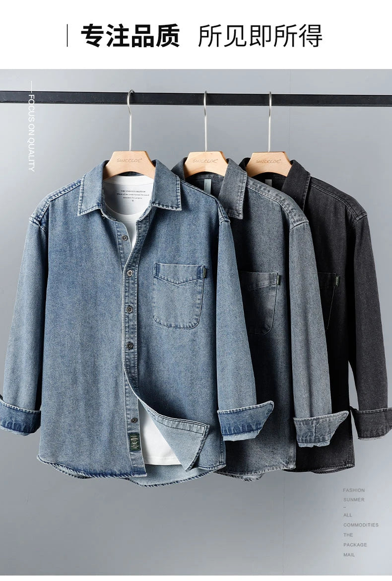 New American Retro Long-sleeved Shirts in Autumn and Winter,ruffian Handsome Loose Large-size Casual Tooling Jacket,Denim Jacket