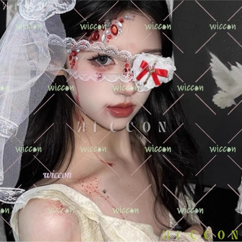 Halloween costumes ‌‌‌‌‌‌BGothic Lolita Nun Accessory Lace Eye Mask with Heart Halloween Cosplay Accessory disfraz halloweeen