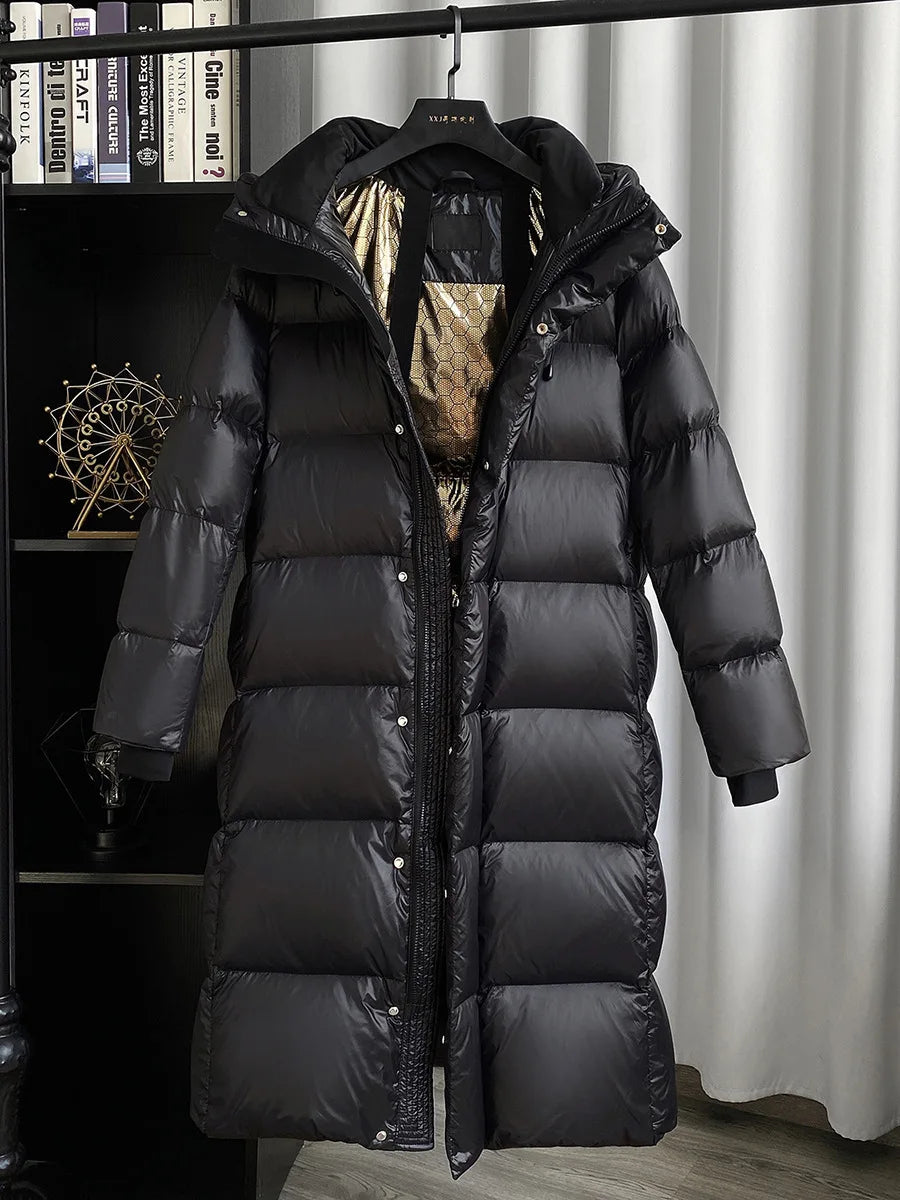 90% White Duck Down Jacket for Women High Quality Winter Thick Down Coat Warm Long Couple's Hooded Coat Snow Wear Black Parkas