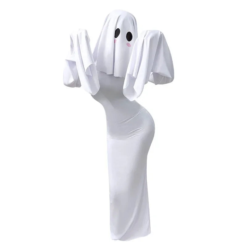 Anime Ghost Women Cosplay Costume Cute Ghost Bride White Sexy Backless Dress Mask Halloween Party Tight Fishtail Skirt 2025