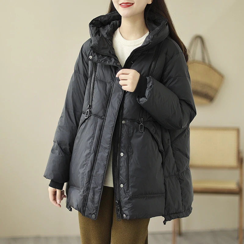 New 2023 Winter Fashion Parkas Womens Warm Loose Duck Down Jackets Ladies Luxury Casual Hooded Coats Vintage Snow Clothing