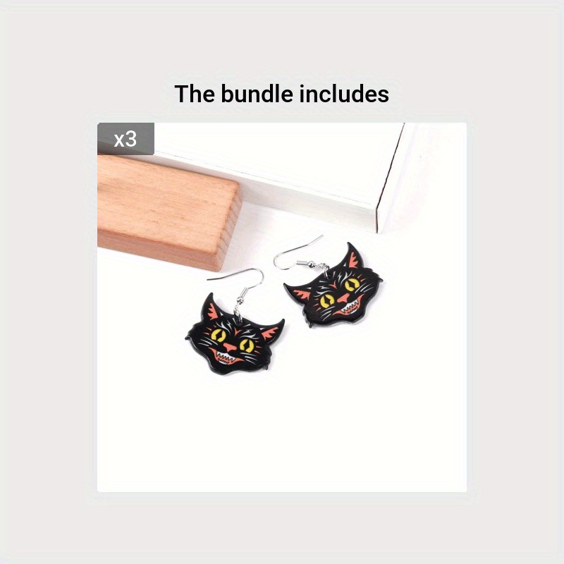 Black Cat Head Pendant Acrylic Earrings Dangle Earrings Drop Earrings Hook Earrings Halloween Jewelry Accessories For Women