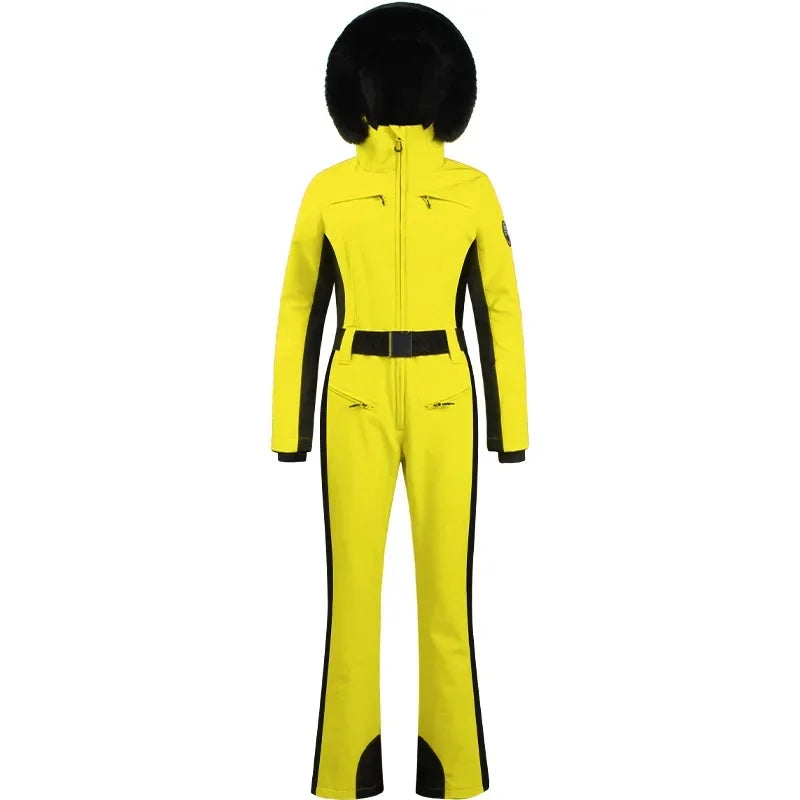 2025 Winter One-Piece Ski Suit Thickened Thermal Overalls Snowboard Jacket Jumpsuits Slim Fitting Ski Set Wind Proof Waterproof