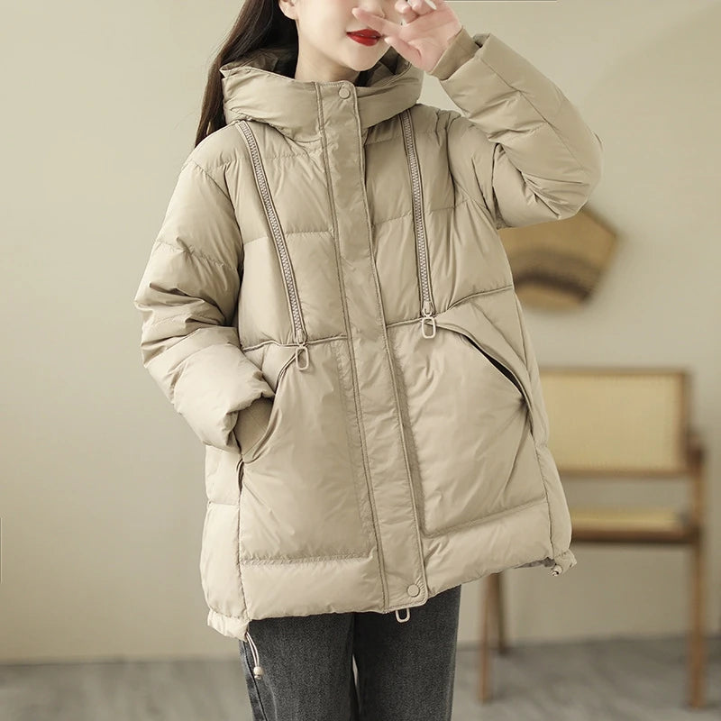 New 2023 Winter Fashion Parkas Womens Warm Loose Duck Down Jackets Ladies Luxury Casual Hooded Coats Vintage Snow Clothing