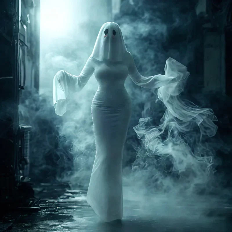 Anime Ghost Women Cosplay Costume Cute Ghost Bride White Sexy Backless Dress Mask Halloween Party Tight Fishtail Skirt 2025