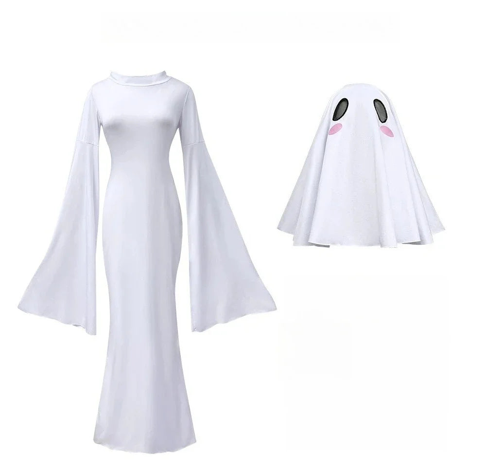 Anime Ghost Women Cosplay Costume Cute Ghost Bride White Sexy Backless Dress Mask Halloween Party Tight Fishtail Skirt 2025