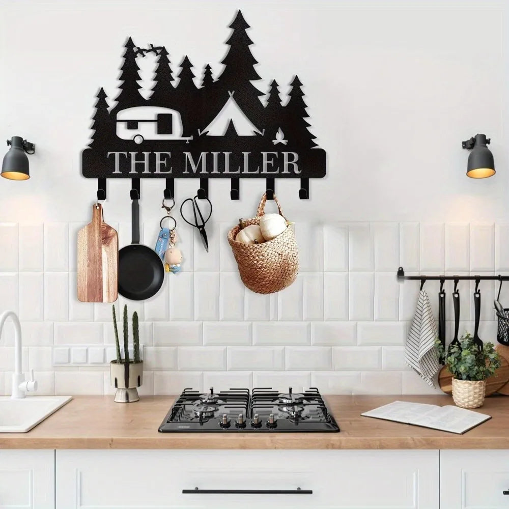 Custom Camper-Themed Wall-Mounted Key Holder|Artisan-Made Metal Hooks,Halloween&Christmas Gift,Kitchen/Doorway/Hallway/Office De