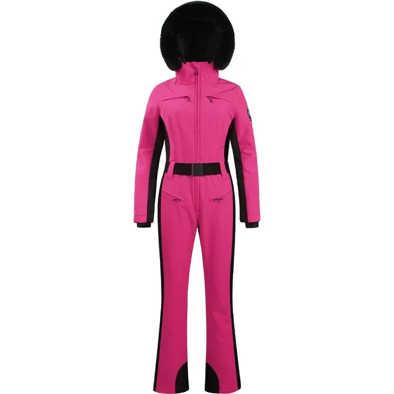 2025 Winter One-Piece Ski Suit Thickened Thermal Overalls Snowboard Jacket Jumpsuits Slim Fitting Ski Set Wind Proof Waterproof
