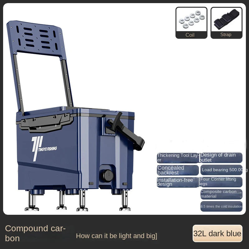 Fishing 32L Ultralight Fishing Box with Wheel Multifunctional Thickened Fishing Cooler Box Set Fishing Equipment Tool Box