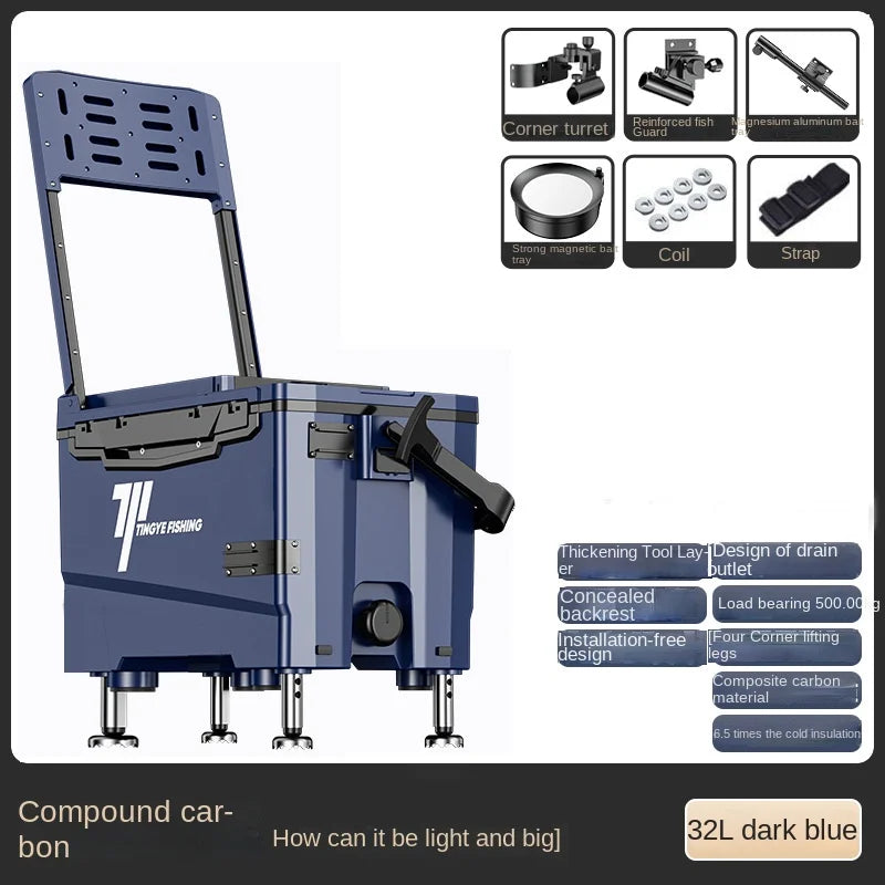 Fishing 32L Ultralight Fishing Box with Wheel Multifunctional Thickened Fishing Cooler Box Set Fishing Equipment Tool Box