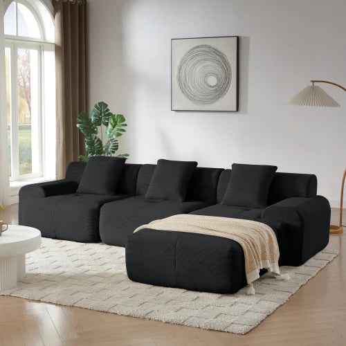 Modern L Shaped Modular Sofa Set Reclining for Living Room Velvet Upholstery Oversized 3-Seater Hotel Use Deep Seat