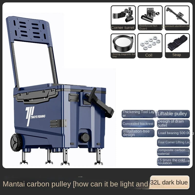 Fishing 32L Ultralight Fishing Box with Wheel Multifunctional Thickened Fishing Cooler Box Set Fishing Equipment Tool Box