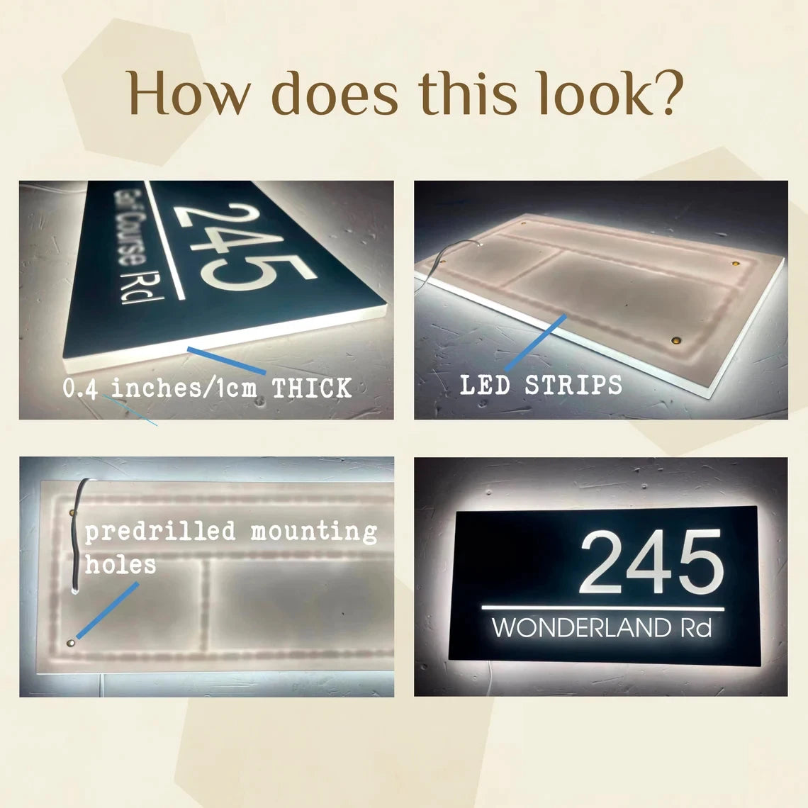Modern House Number Illuminated LED House Sign BackLit House Number Street Address Sign Personalized Metal House Sign
