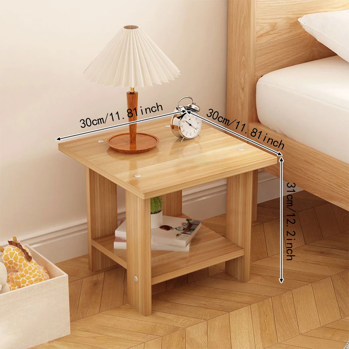 Wooden Double Layers Bedside Table Simple Solid Nightstands Night Table For Table Sofa Side Table Home Living Room Bedroom Furni