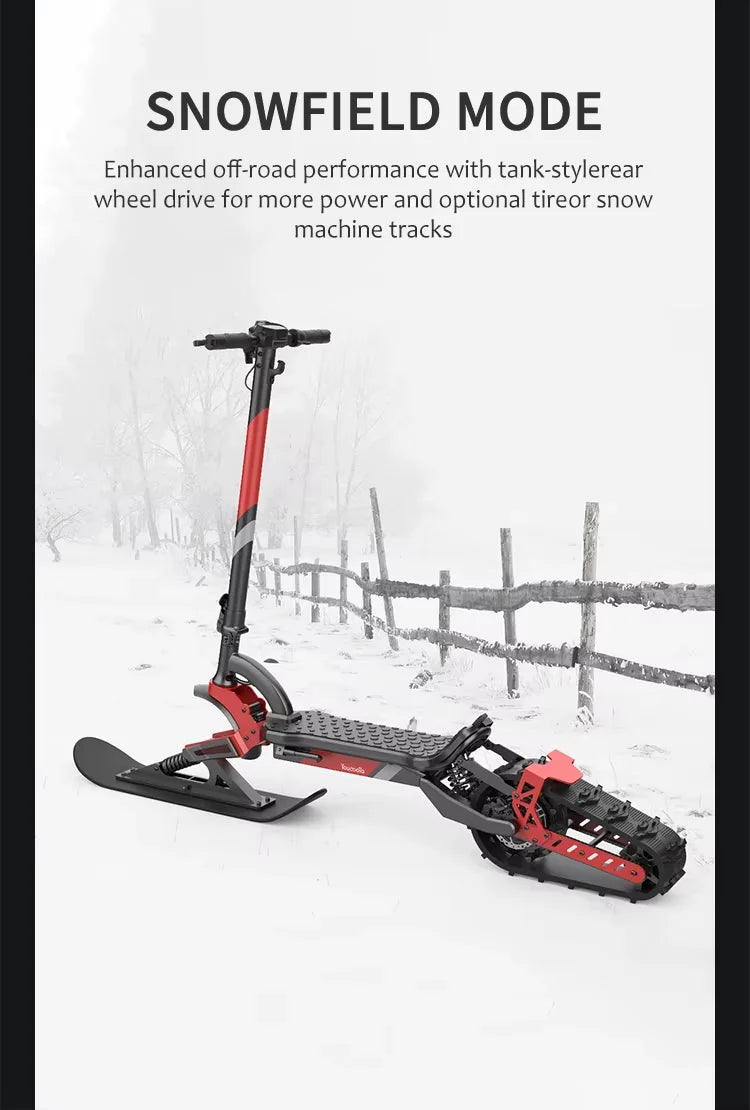 3-in-1 Electric Snow Scooter DIY Convertible Snowmobile Scooter with Tracks/Ski/Snowboard, All-Terrain Winter Sports Vehicle