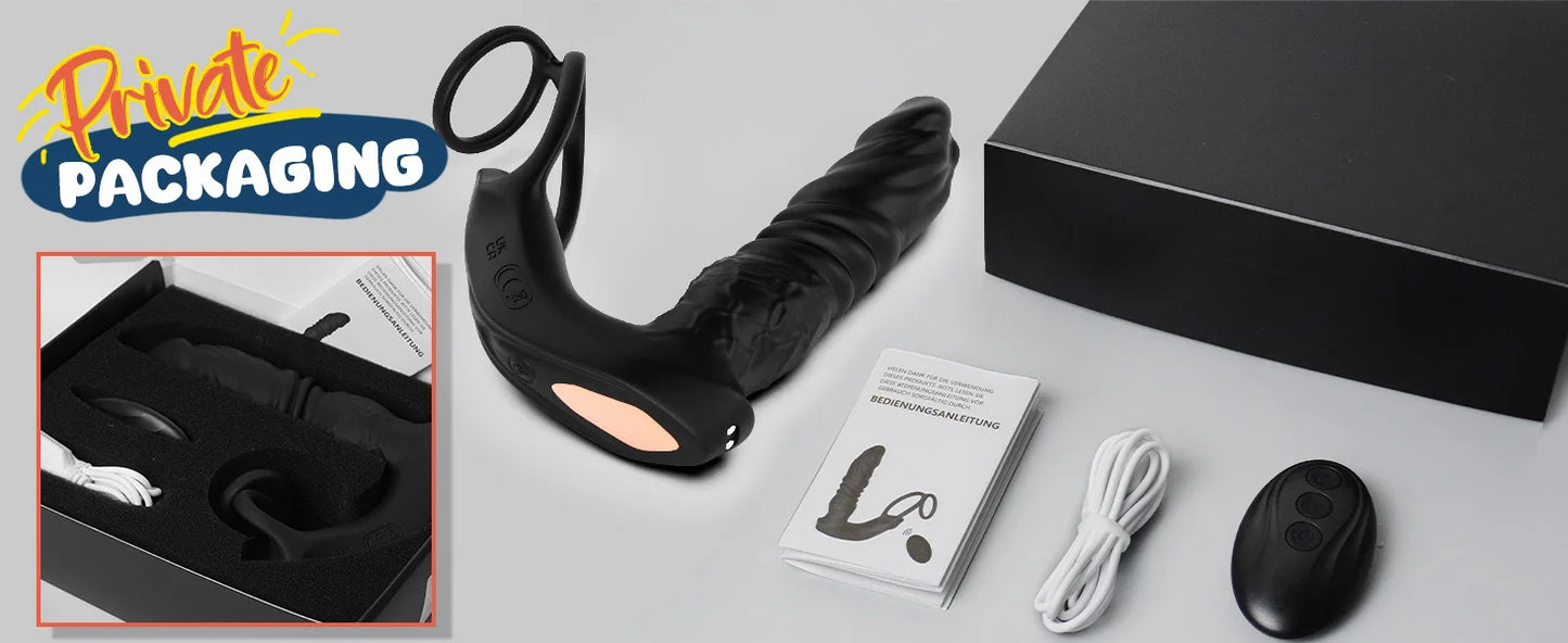 Male Sex Toy for Man Gay Couple Pleasure，5-in-1 Prostate Massager Thrusting Anal Vibrator ，Dual Silicone Cock Ring with APP&Re