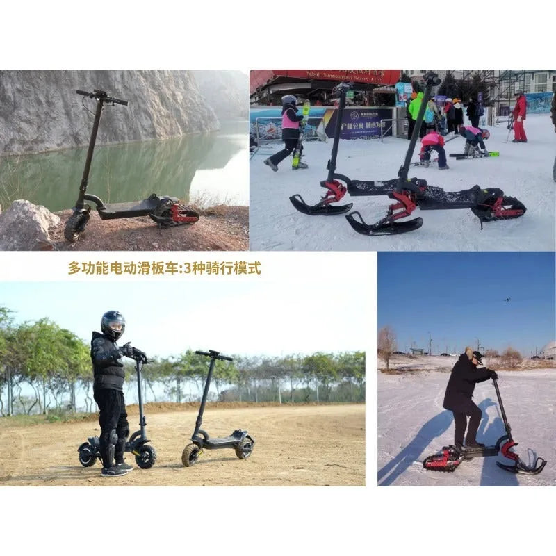 3-in-1 Electric Snow Scooter DIY Convertible Snowmobile Scooter with Tracks/Ski/Snowboard, All-Terrain Winter Sports Vehicle