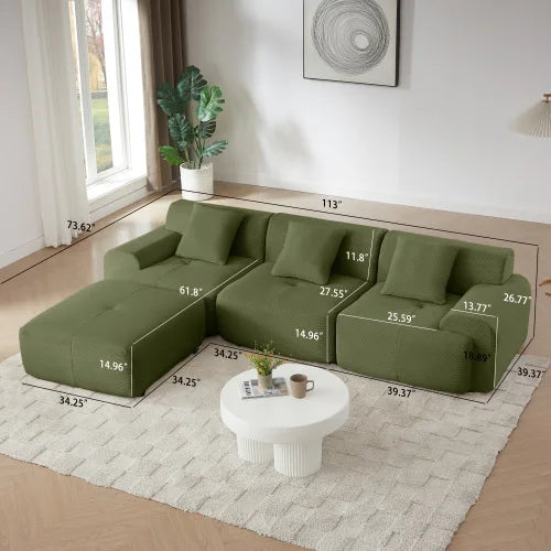 Modern L Shaped Modular Sofa Set Reclining for Living Room Velvet Upholstery Oversized 3-Seater Hotel Use Deep Seat