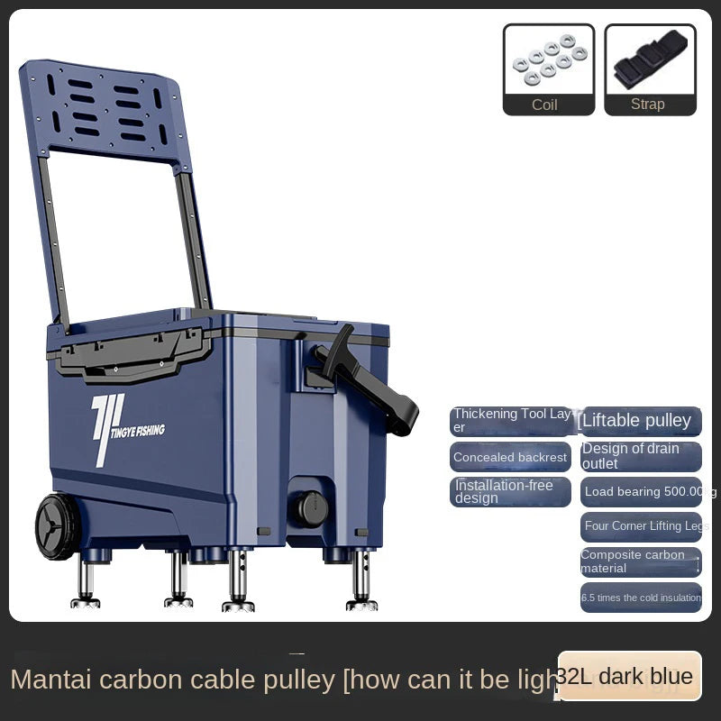 Fishing 32L Ultralight Fishing Box with Wheel Multifunctional Thickened Fishing Cooler Box Set Fishing Equipment Tool Box