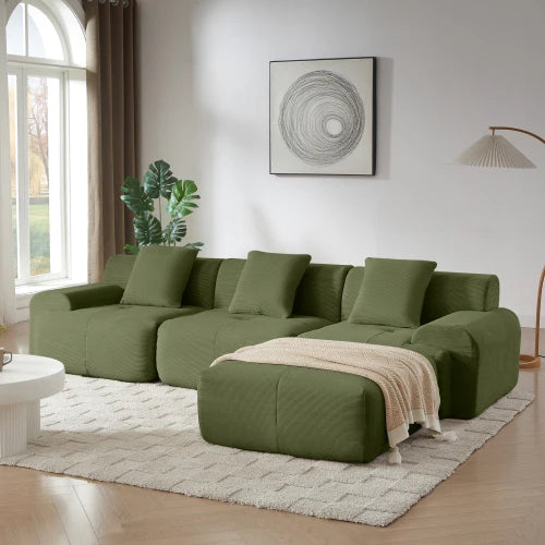 Modern L Shaped Modular Sofa Set Reclining for Living Room Velvet Upholstery Oversized 3-Seater Hotel Use Deep Seat