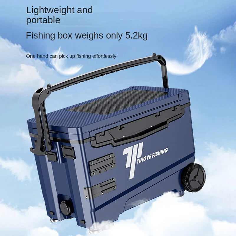 Fishing 32L Ultralight Fishing Box with Wheel Multifunctional Thickened Fishing Cooler Box Set Fishing Equipment Tool Box
