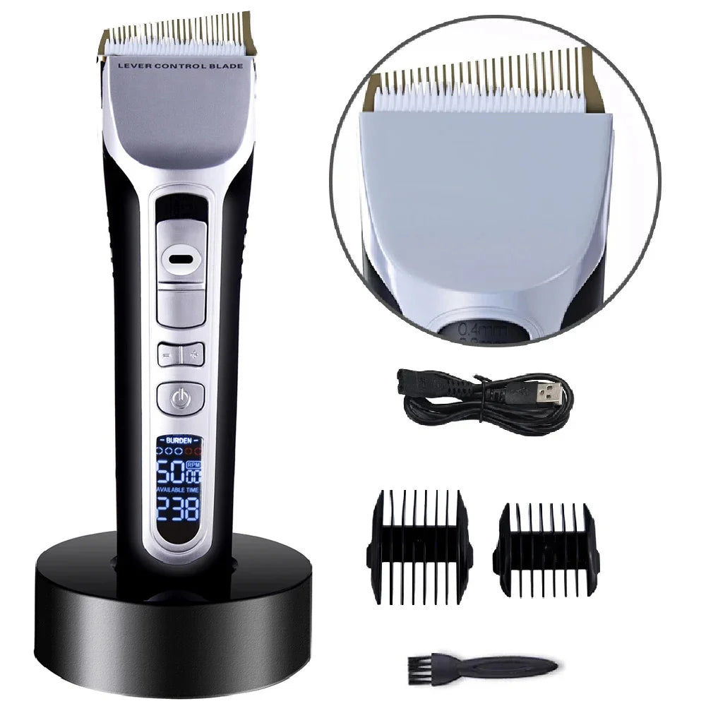 Hair Trimmer Rechargeable Electric Hair Clipper Ceramic Blade LCD Display Salon Men Hair Cutting Machine