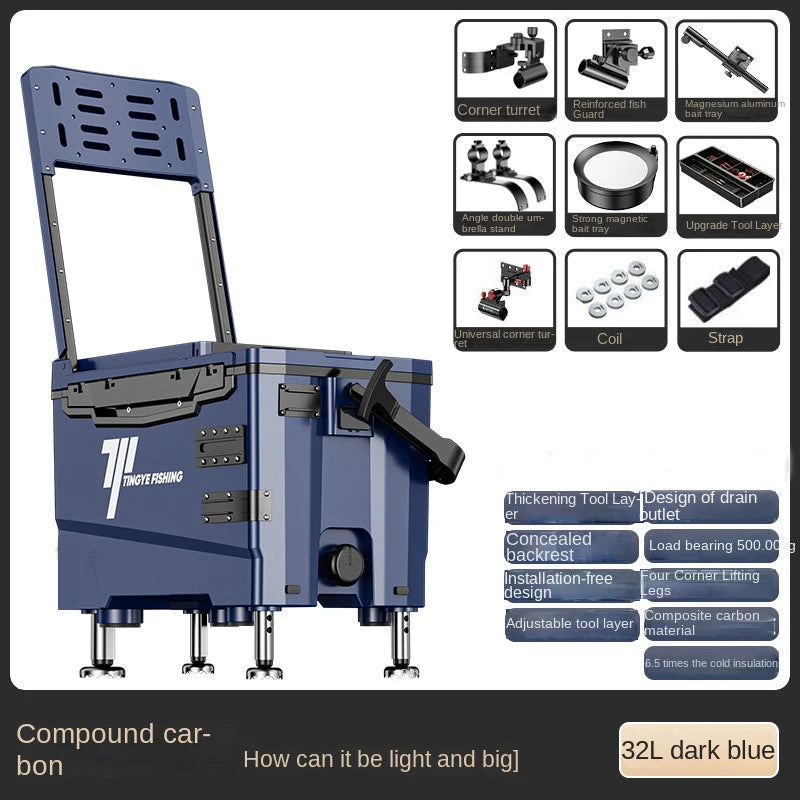 Fishing 32L Ultralight Fishing Box with Wheel Multifunctional Thickened Fishing Cooler Box Set Fishing Equipment Tool Box