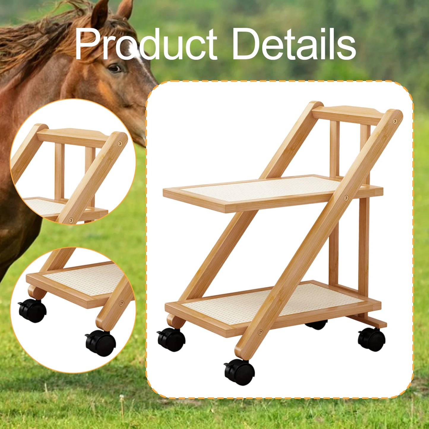 Foldable Bedside Table Storage Rack with Wheel 2-Layer Coffee Table Storage Sofa Bookcase Floor-Standing Bedroom Snack Push Cart