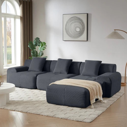 Modern L Shaped Modular Sofa Set Reclining for Living Room Velvet Upholstery Oversized 3-Seater Hotel Use Deep Seat