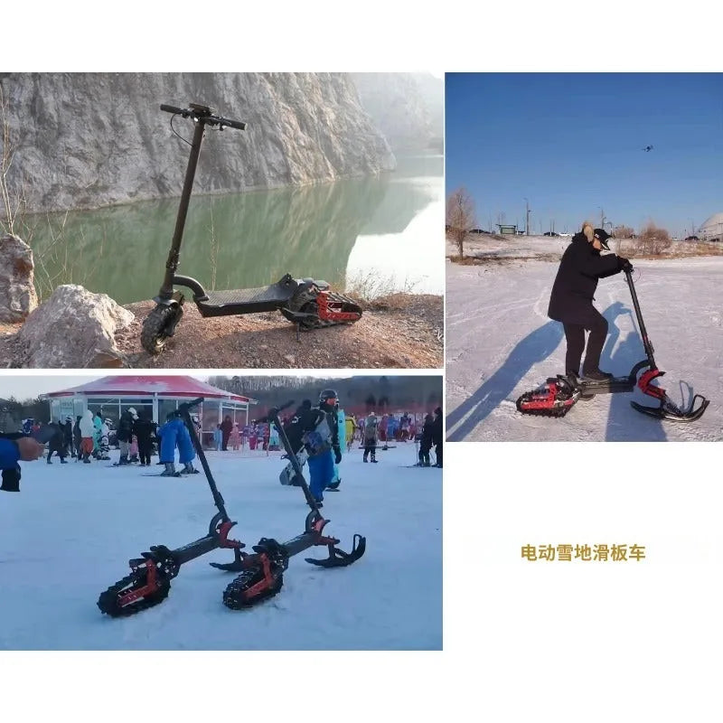 3-in-1 Electric Snow Scooter DIY Convertible Snowmobile Scooter with Tracks/Ski/Snowboard, All-Terrain Winter Sports Vehicle