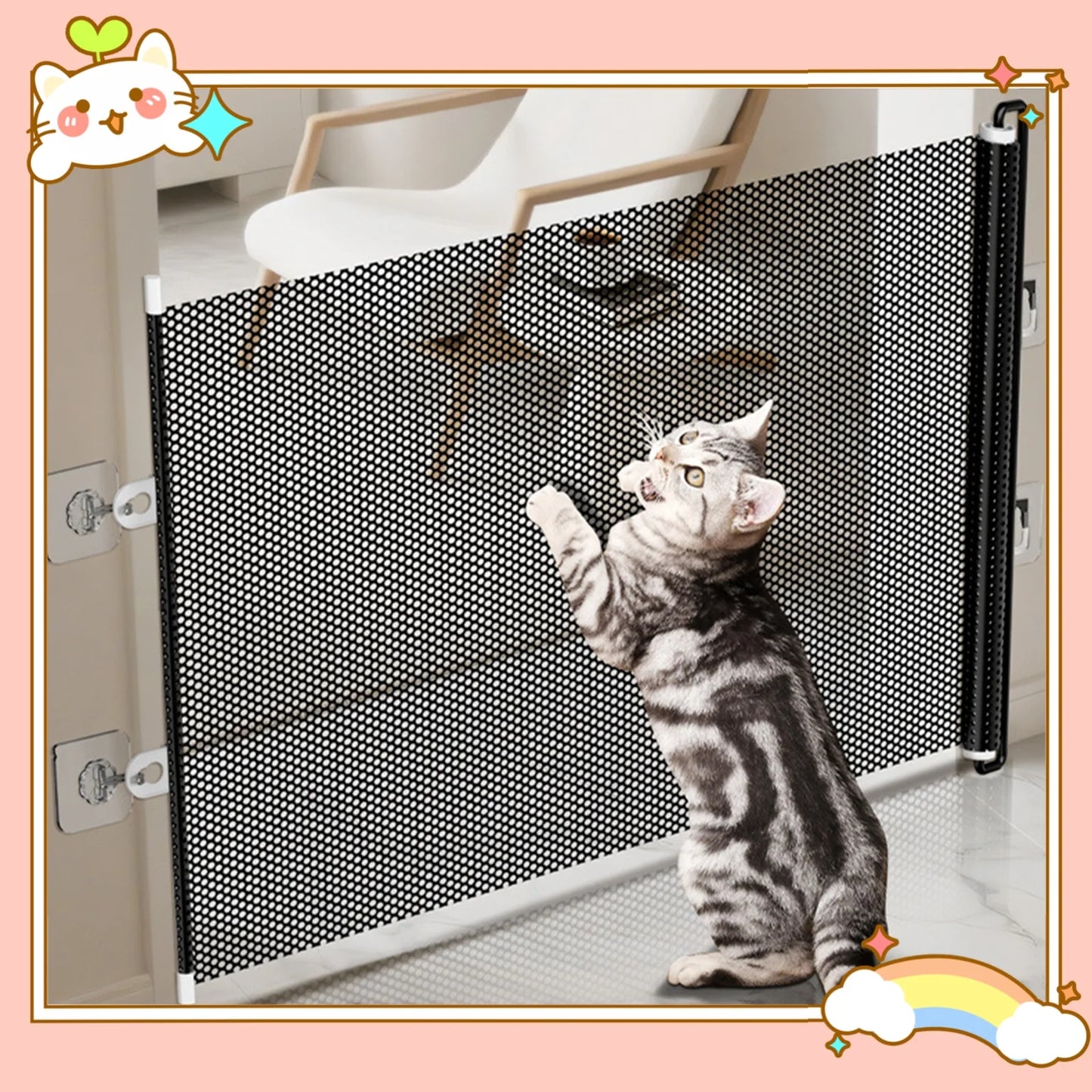 Pet Gate Easy Install PVC Gifts for Mom Accessories for Deck Stairways Porch Retractable Pet Dog Fence for Indoor Outdoor