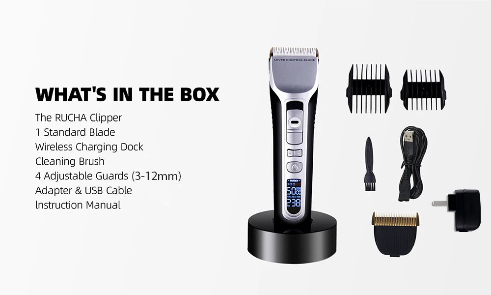 Hair Trimmer Rechargeable Electric Hair Clipper Ceramic Blade LCD Display Salon Men Hair Cutting Machine
