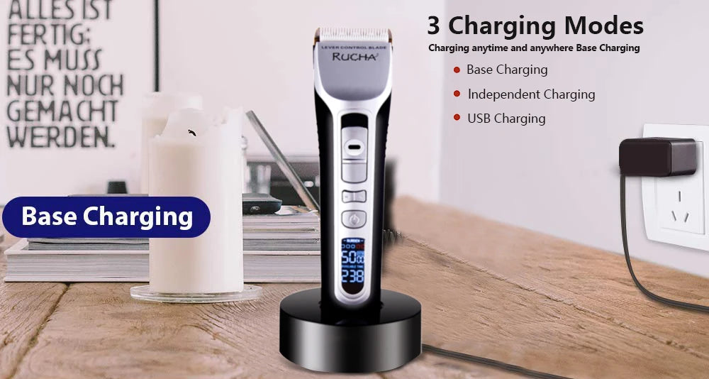 Hair Trimmer Rechargeable Electric Hair Clipper Ceramic Blade LCD Display Salon Men Hair Cutting Machine