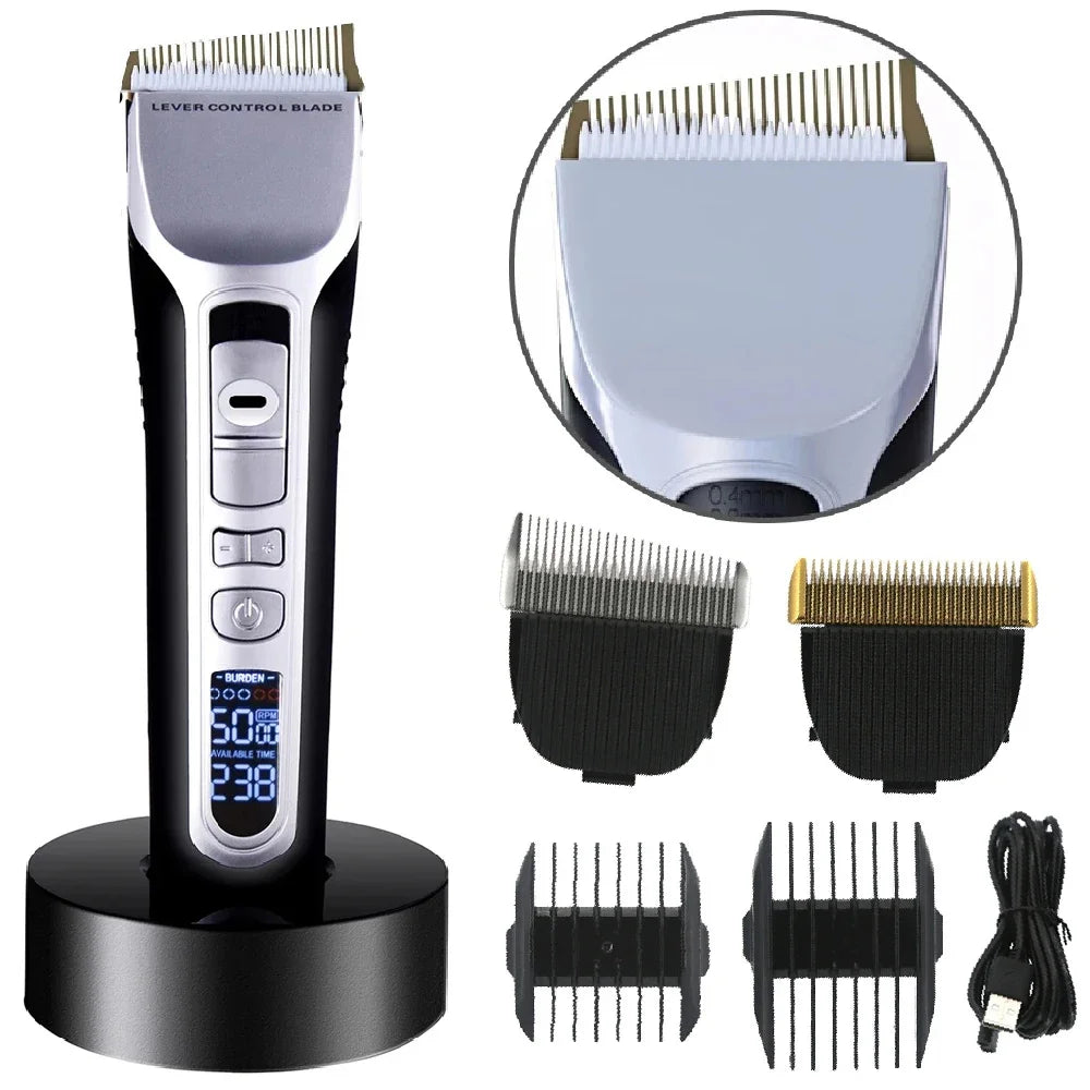 Hair Trimmer Rechargeable Electric Hair Clipper Ceramic Blade LCD Display Salon Men Hair Cutting Machine