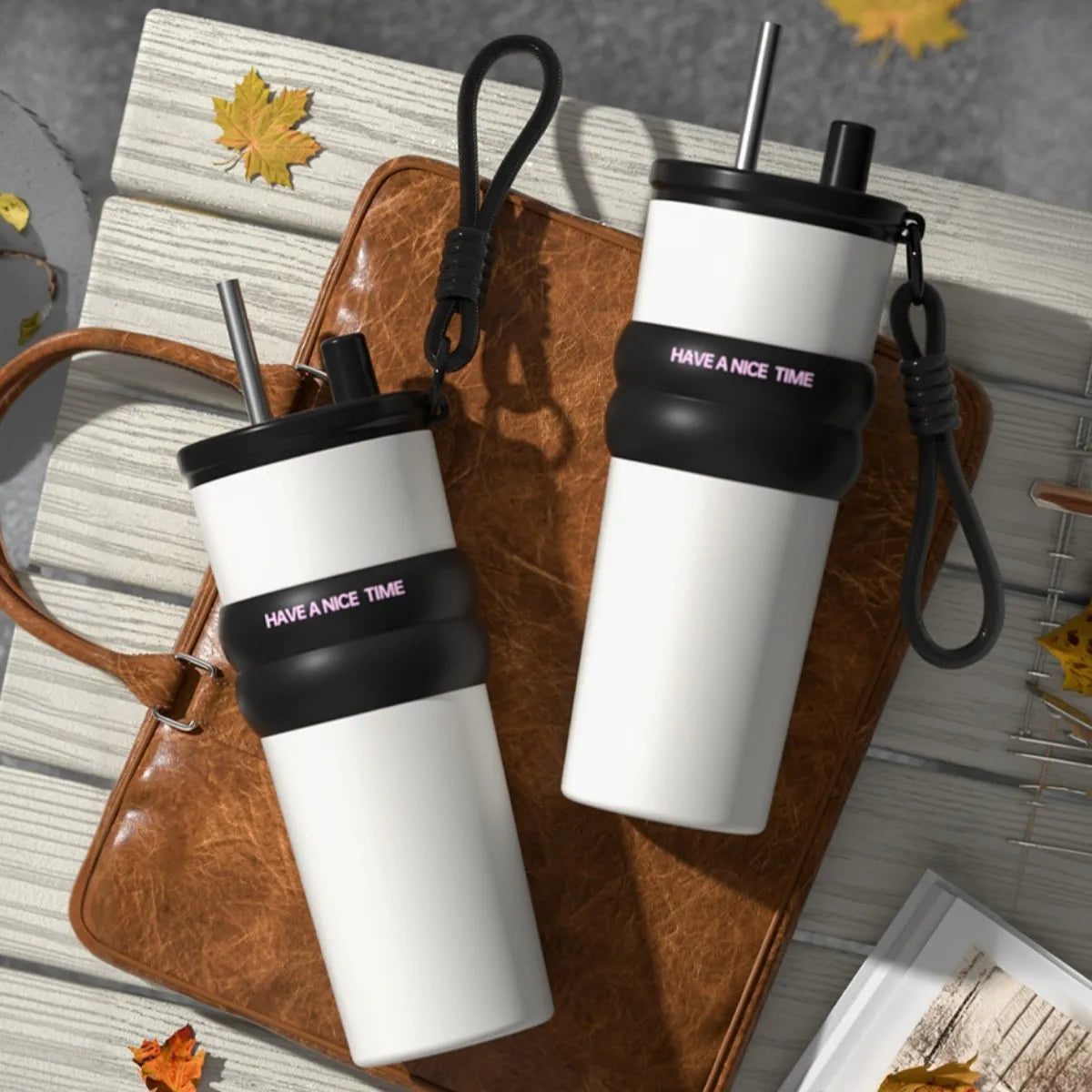 Stainless Steel Vacuum Insulated Bottle with Straw, Leak-proof Thermos for Hot & Cold, Portable Water Bottle for Travel & Sports