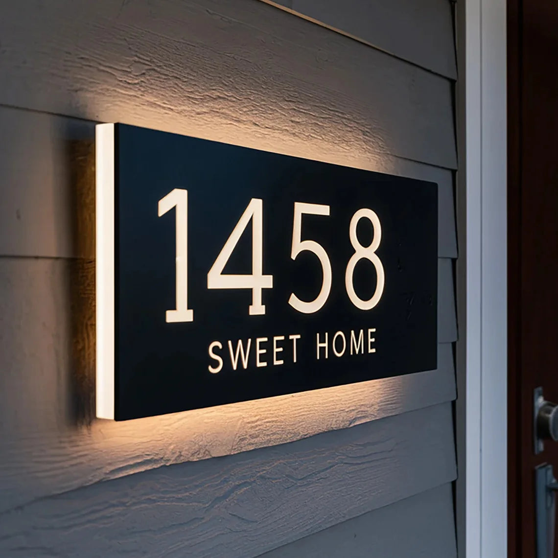 Modern House Number Illuminated LED House Sign BackLit House Number Street Address Sign Personalized Metal House Sign