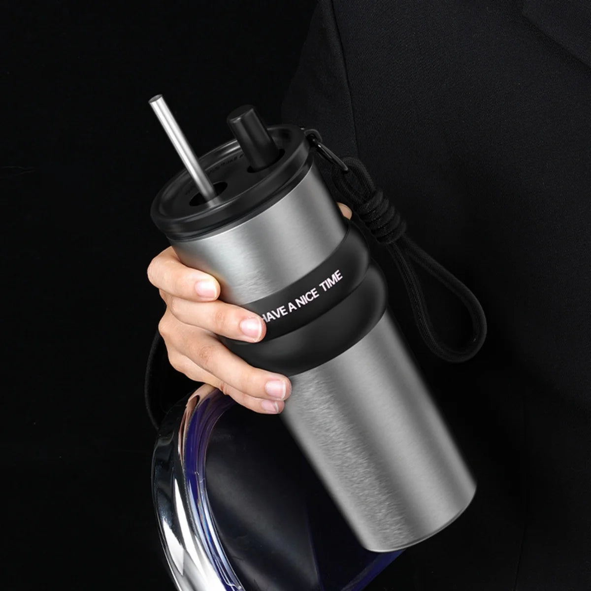 Stainless Steel Vacuum Insulated Bottle with Straw, Leak-proof Thermos for Hot & Cold, Portable Water Bottle for Travel & Sports