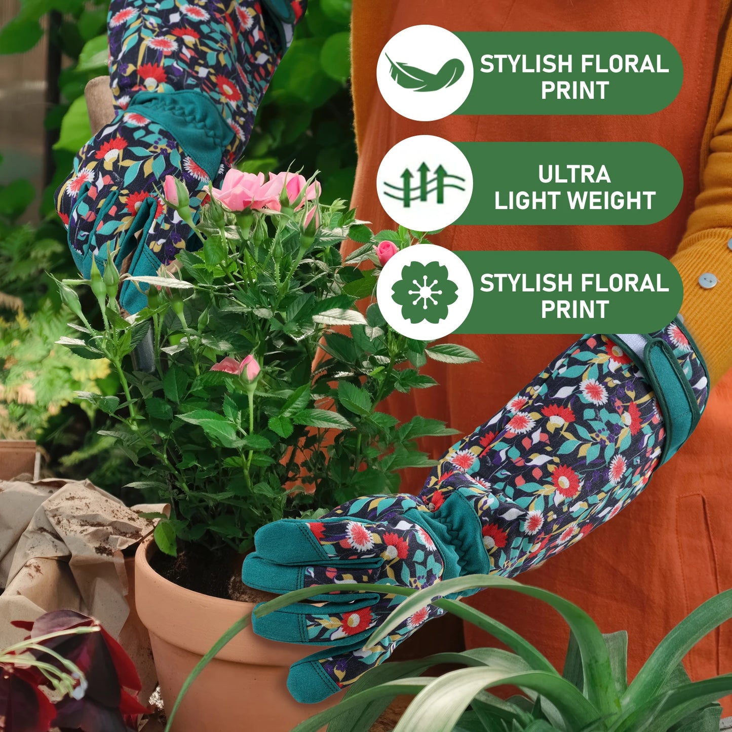 1 Pair Gardening Gloves Forearm Protection Breathable Comfortable Reinforced Cuffs Thorn Proof for Gardening Work
