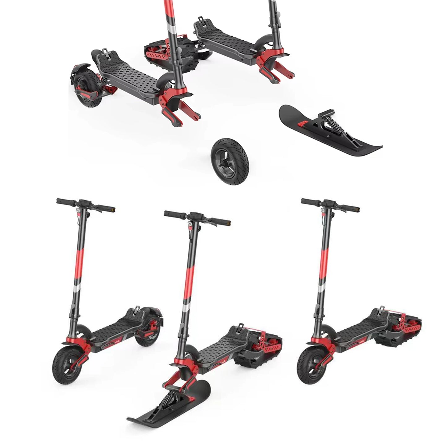 3-in-1 Electric Snow Scooter DIY Convertible Snowmobile Scooter with Tracks/Ski/Snowboard, All-Terrain Winter Sports Vehicle