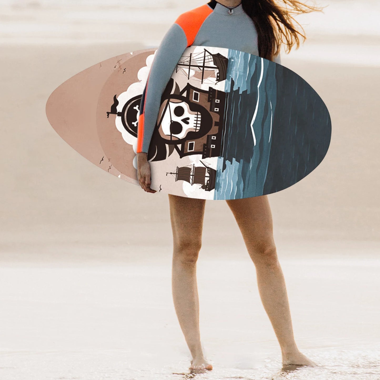 35inch Beach Skimboard Surfboard Beach Sand Board Wood Body Board with High Gloss Coating for Outdoor Water Sports Surfing