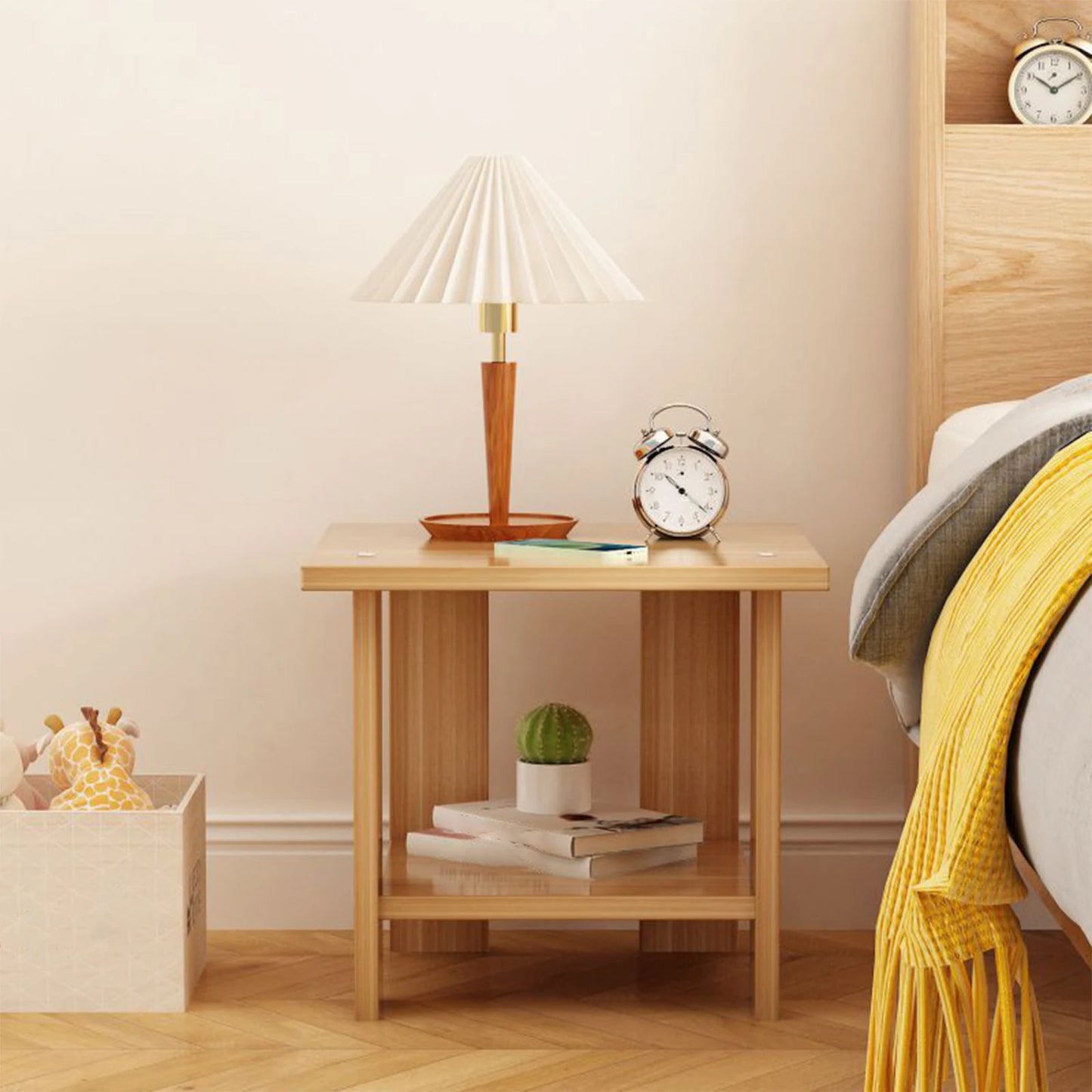 Wooden Double Layers Bedside Table Simple Solid Nightstands Night Table For Table Sofa Side Table Home Living Room Bedroom Furni